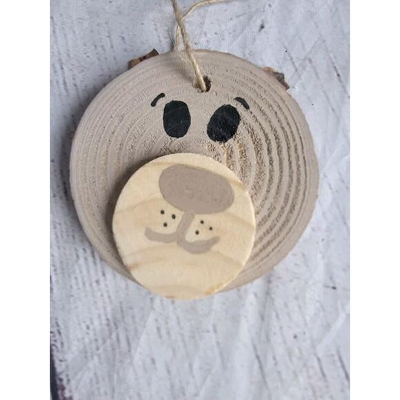 handmade woodslice bear Ornament rustic Christmas Countrycore Pinecone Ears - Picture 2 of 4
